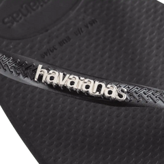 Women's Slim Square Logo Metallic Flip Flops