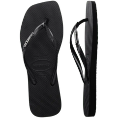 Women's Slim Square Logo Metallic Flip Flops